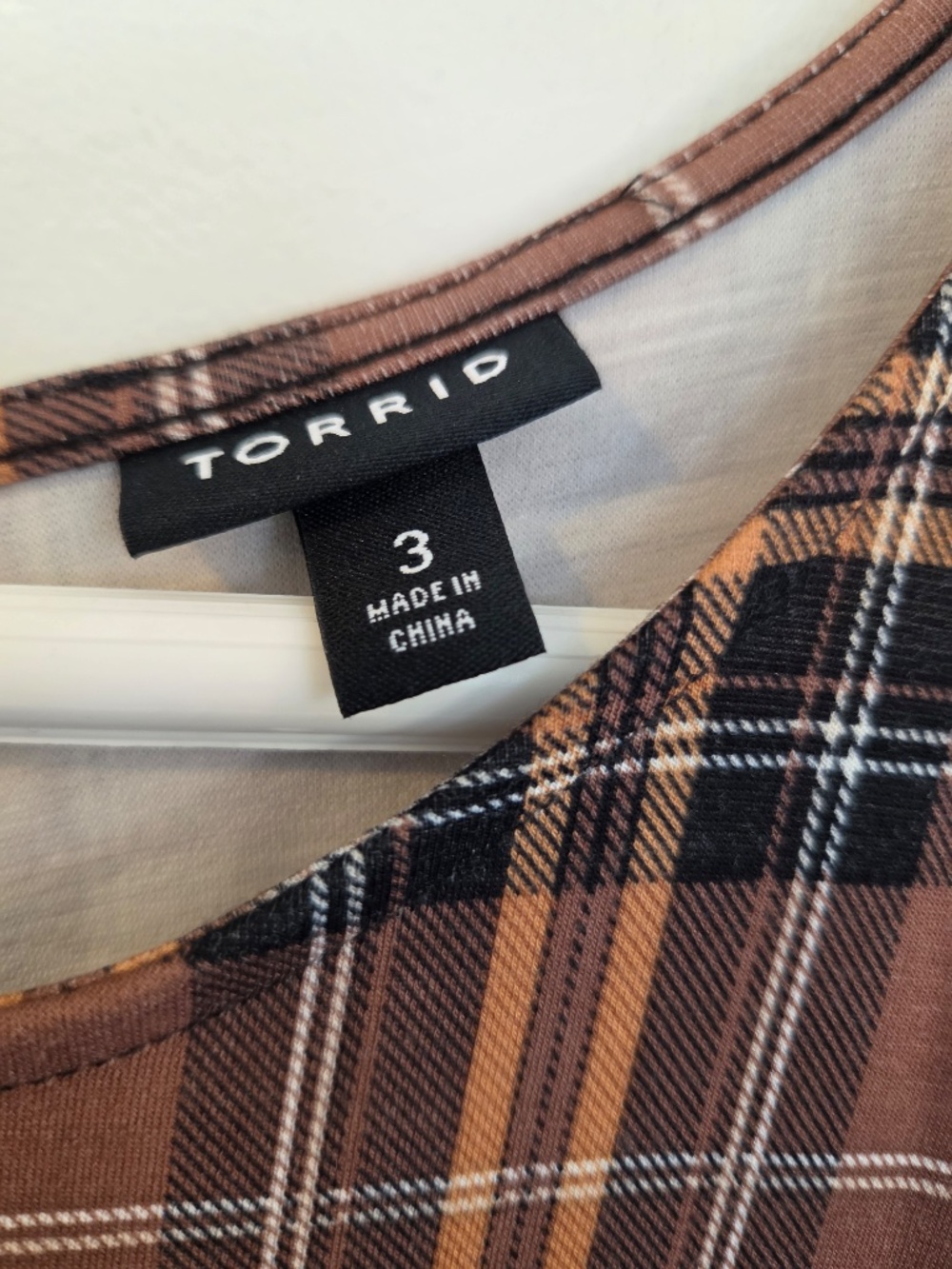 Torrid midi dress size 3X brown/black plaid short sleeves stretch jersey cottage - Picture 3 of 10